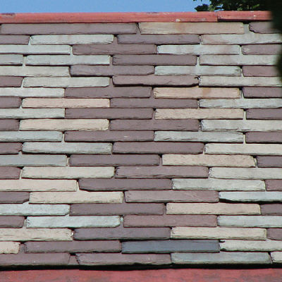 Multi-colored slate roofing by origamidon on Flickr.