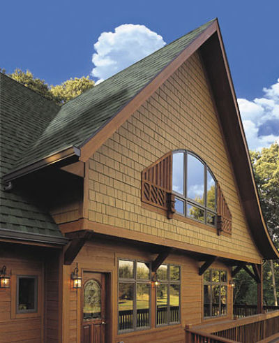 Fiber cement siding manufacturers include CertainTeed 7" fiber shakes, perfection shingle with dark shadow line.