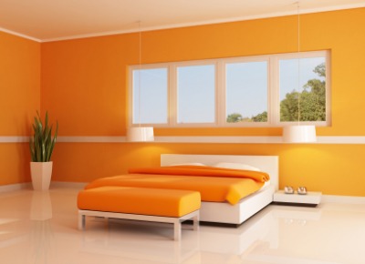 Paint finish and modern, orange room by archideaphoto on iStockphoto